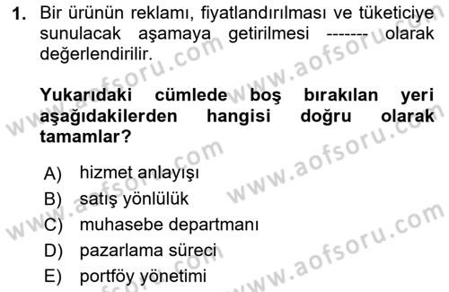 Turizm Pazarlaması Dersi 2021 - 2022 Yılı (Vize) Ara Sınav Soruları 1. Soru