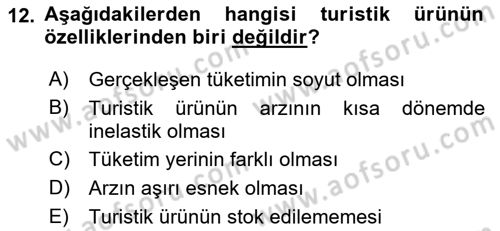 Turizm Pazarlaması Dersi 2021 - 2022 Yılı (Vize) Ara Sınav Soruları 12. Soru