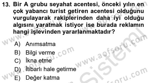 Turizm Pazarlaması Dersi 2021 - 2022 Yılı (Vize) Ara Sınav Soruları 13. Soru