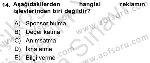 Turizm Pazarlaması Dersi 2021 - 2022 Yılı (Vize) Ara Sınav Soruları 14. Soru