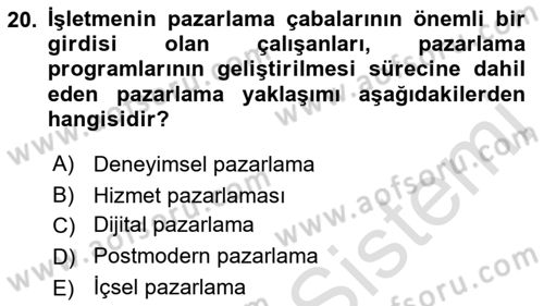 Turizm Pazarlaması Dersi 2021 - 2022 Yılı (Vize) Ara Sınav Soruları 20. Soru