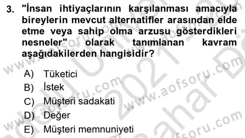 Turizm Pazarlaması Dersi 2021 - 2022 Yılı (Vize) Ara Sınav Soruları 3. Soru