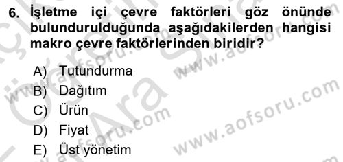 Turizm Pazarlaması Dersi 2021 - 2022 Yılı (Vize) Ara Sınav Soruları 6. Soru