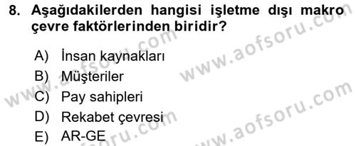 Turizm Pazarlaması Dersi 2021 - 2022 Yılı (Vize) Ara Sınav Soruları 8. Soru