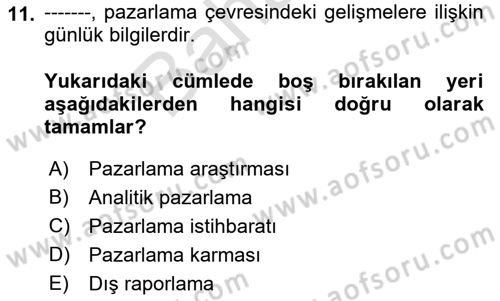 Turizm Pazarlaması Dersi 2021 - 2022 Yılı (Final) Dönem Sonu Sınav Soruları 11. Soru