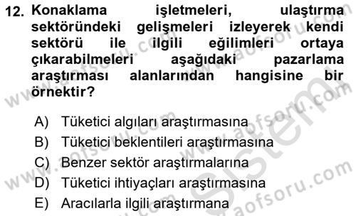 Turizm Pazarlaması Dersi 2021 - 2022 Yılı (Final) Dönem Sonu Sınav Soruları 12. Soru