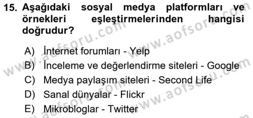 Turizm Pazarlaması Dersi 2021 - 2022 Yılı (Final) Dönem Sonu Sınav Soruları 15. Soru