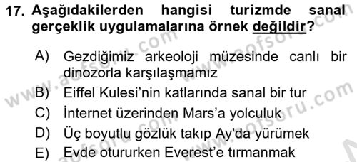 Turizm Pazarlaması Dersi 2021 - 2022 Yılı (Final) Dönem Sonu Sınav Soruları 17. Soru