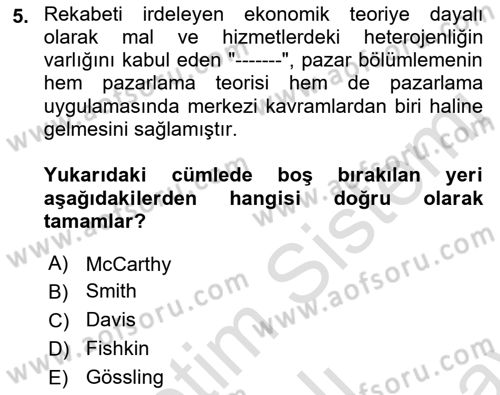 Turizm Pazarlaması Dersi 2021 - 2022 Yılı (Final) Dönem Sonu Sınav Soruları 5. Soru