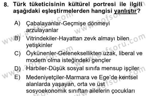 Turizm Pazarlaması Dersi 2021 - 2022 Yılı (Final) Dönem Sonu Sınav Soruları 8. Soru