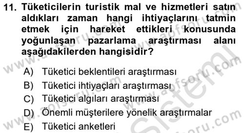 Turizm Pazarlaması Dersi 2021 - 2022 Yılı Yaz Okulu Sınav Soruları 11. Soru