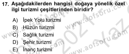 Turizm Pazarlaması Dersi 2021 - 2022 Yılı Yaz Okulu Sınav Soruları 17. Soru