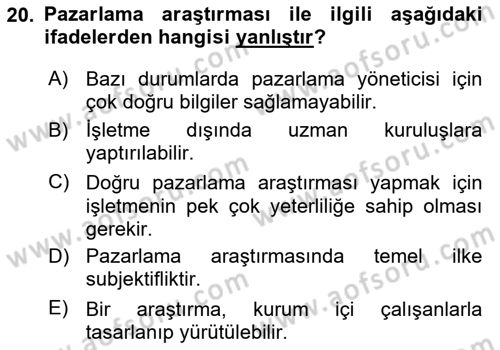 Turizm Pazarlaması Dersi 2021 - 2022 Yılı Yaz Okulu Sınav Soruları 20. Soru