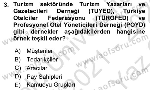 Turizm Pazarlaması Dersi 2021 - 2022 Yılı Yaz Okulu Sınav Soruları 3. Soru