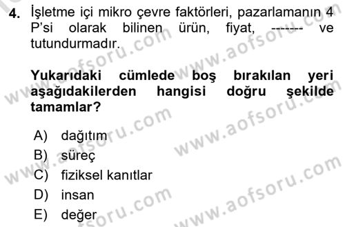 Turizm Pazarlaması Dersi 2021 - 2022 Yılı Yaz Okulu Sınav Soruları 4. Soru