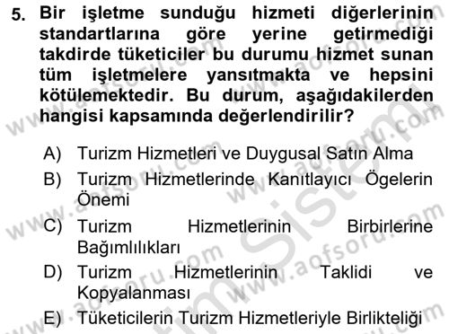 Turizm Pazarlaması Dersi 2021 - 2022 Yılı Yaz Okulu Sınav Soruları 5. Soru