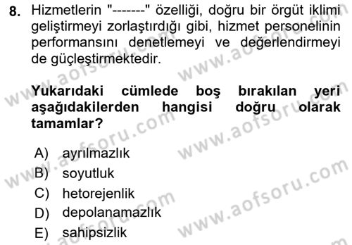 Turizm Pazarlaması Dersi 2021 - 2022 Yılı Yaz Okulu Sınav Soruları 8. Soru