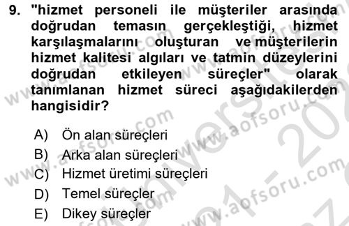 Turizm Pazarlaması Dersi 2021 - 2022 Yılı Yaz Okulu Sınav Soruları 9. Soru
