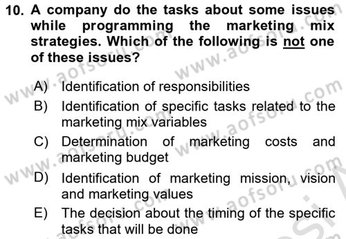 Principles Of Marketing Dersi 2020 - 2021 Yılı Yaz Okulu Sınav Soruları 10. Soru