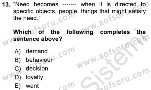 Principles Of Marketing Dersi 2020 - 2021 Yılı Yaz Okulu Sınav Soruları 13. Soru