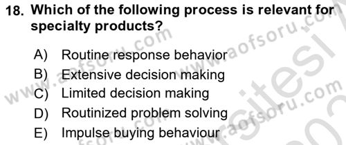 Principles Of Marketing Dersi 2020 - 2021 Yılı Yaz Okulu Sınav Soruları 18. Soru