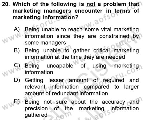 Principles Of Marketing Dersi 2020 - 2021 Yılı Yaz Okulu Sınav Soruları 20. Soru
