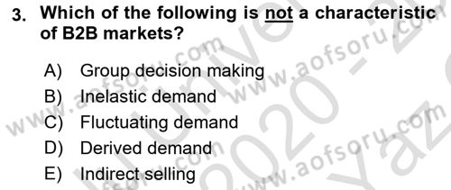 Principles Of Marketing Dersi 2020 - 2021 Yılı Yaz Okulu Sınav Soruları 3. Soru