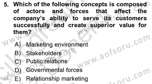 Principles Of Marketing Dersi 2021 - 2022 Yılı (Vize) Ara Sınav Soruları 5. Soru