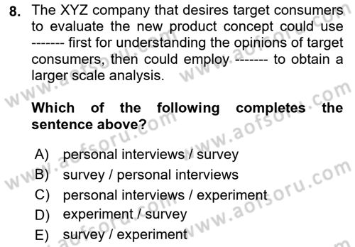 Principles Of Marketing Dersi 2021 - 2022 Yılı (Vize) Ara Sınav Soruları 8. Soru