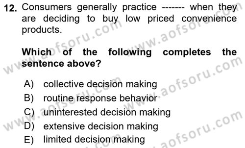 Principles Of Marketing Dersi 2021 - 2022 Yılı (Final) Dönem Sonu Sınav Soruları 12. Soru