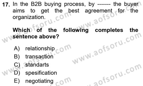 Principles Of Marketing Dersi 2021 - 2022 Yılı (Final) Dönem Sonu Sınav Soruları 17. Soru