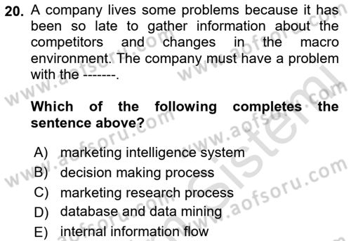 Principles Of Marketing Dersi 2021 - 2022 Yılı (Final) Dönem Sonu Sınav Soruları 20. Soru