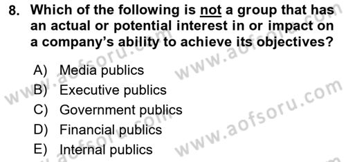 Principles Of Marketing Dersi 2021 - 2022 Yılı (Final) Dönem Sonu Sınav Soruları 8. Soru