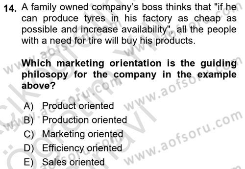 Principles Of Marketing Dersi 2021 - 2022 Yılı Yaz Okulu Sınav Soruları 14. Soru