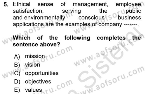 Principles Of Marketing Dersi 2021 - 2022 Yılı Yaz Okulu Sınav Soruları 5. Soru