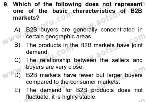 Principles Of Marketing Dersi 2022 - 2023 Yılı (Final) Dönem Sonu Sınav Soruları 9. Soru