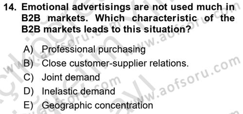 Principles Of Marketing Dersi 2022 - 2023 Yılı Yaz Okulu Sınav Soruları 14. Soru