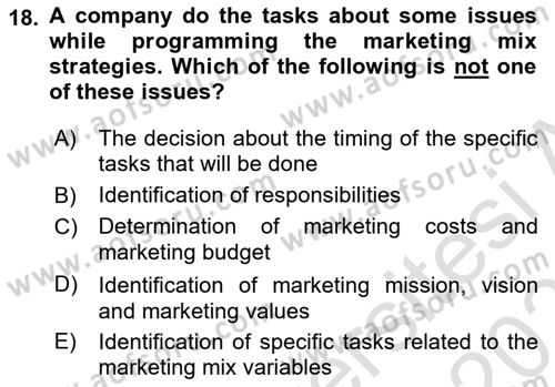 Principles Of Marketing Dersi 2022 - 2023 Yılı Yaz Okulu Sınav Soruları 18. Soru