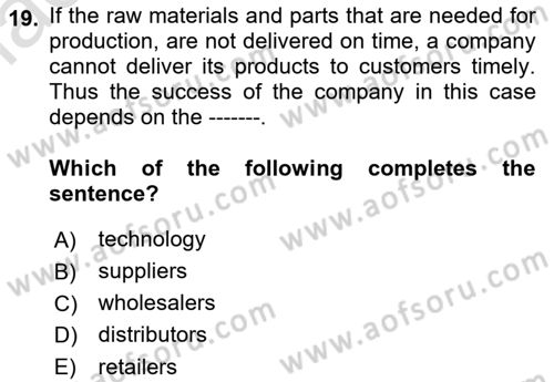 Principles Of Marketing Dersi 2022 - 2023 Yılı Yaz Okulu Sınav Soruları 19. Soru