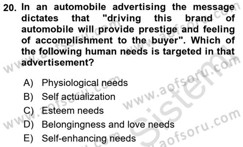Principles Of Marketing Dersi 2022 - 2023 Yılı Yaz Okulu Sınav Soruları 20. Soru