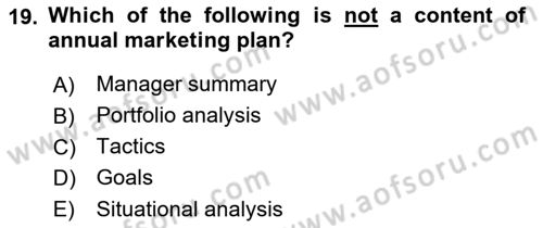 Principles Of Marketing Dersi 2023 - 2024 Yılı (Vize) Ara Sınav Soruları 19. Soru