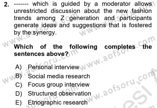 Principles Of Marketing Dersi 2023 - 2024 Yılı (Vize) Ara Sınav Soruları 2. Soru