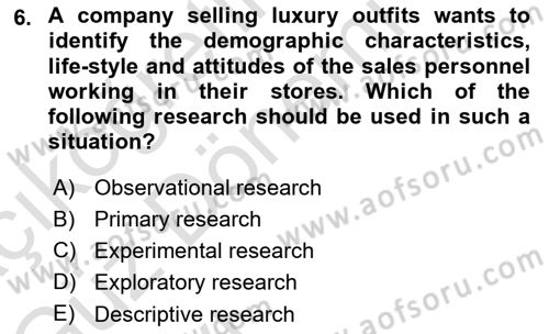 Principles Of Marketing Dersi 2023 - 2024 Yılı (Vize) Ara Sınav Soruları 6. Soru