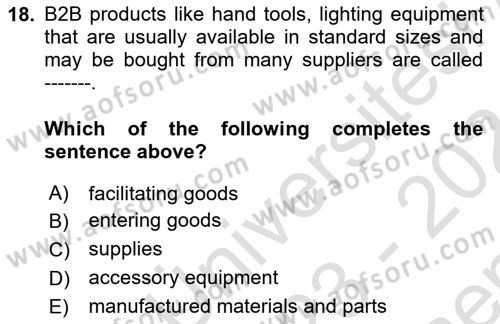 Principles Of Marketing Dersi 2023 - 2024 Yılı (Final) Dönem Sonu Sınav Soruları 18. Soru