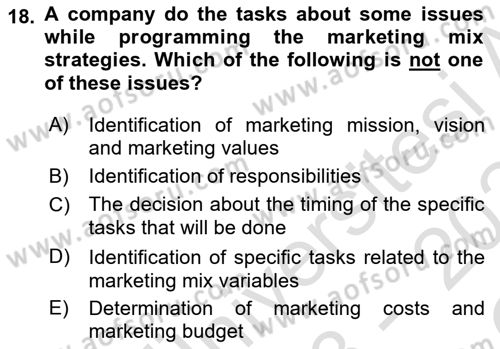 Principles Of Marketing Dersi 2023 - 2024 Yılı Yaz Okulu Sınav Soruları 18. Soru