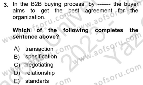 Principles Of Marketing Dersi 2023 - 2024 Yılı Yaz Okulu Sınav Soruları 3. Soru