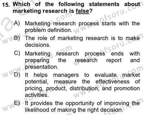 Principles Of Marketing Dersi 2024 - 2025 Yılı (Vize) Ara Sınav Soruları 15. Soru