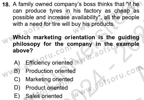 Principles Of Marketing Dersi 2024 - 2025 Yılı (Vize) Ara Sınav Soruları 18. Soru