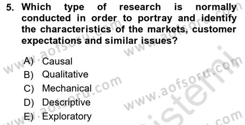 Principles Of Marketing Dersi 2024 - 2025 Yılı (Vize) Ara Sınav Soruları 5. Soru