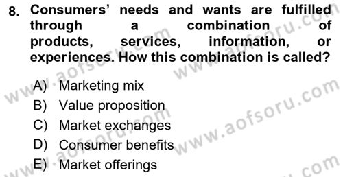 Principles Of Marketing Dersi 2024 - 2025 Yılı (Vize) Ara Sınav Soruları 8. Soru